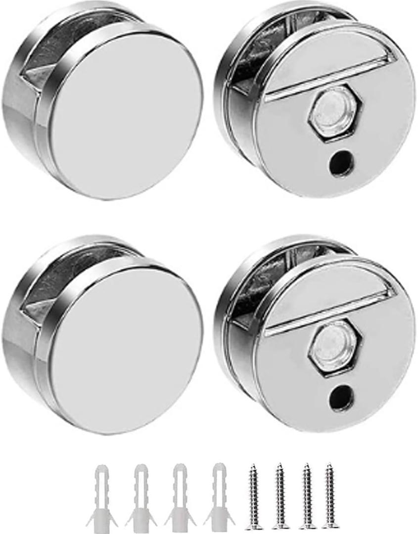 Frameless Mirror Clips - Zinc Alloy Mirror Floating Glass Clip - Round Mounted Mirrors Bracket - Bathroom Fitting Suitable 3-5mm Thick Glass- (4 Pcs) 