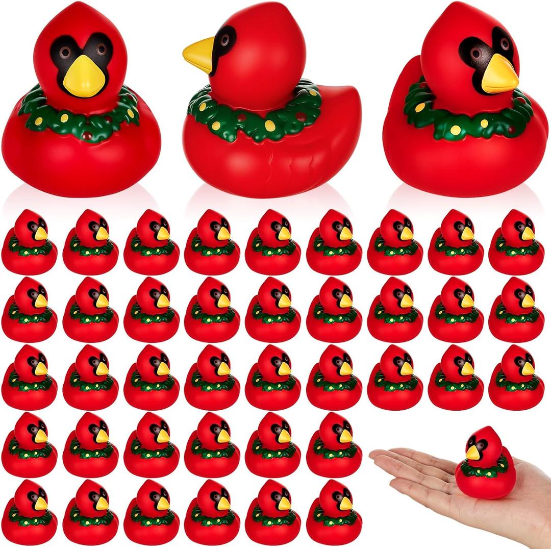 DEEKIN 24 Pcs Christmas Cardinal with Wreath Rubber Ducks 2 Inch Christmas Themed Rubber Ducks for Holiday Party Favors Seasonal Events Award Gifts