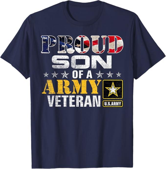 Proud Son of A Army Veteran American Flag Military Gift T-Shirt, Large 