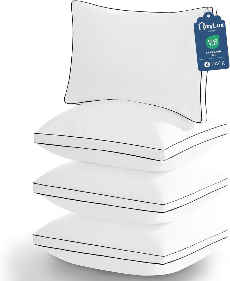 CozyLux Pillows Queen Size Set of 4, Soft and Supportive 3D Down Alternative Bed Pillow for Sleeping 4 Pack White, Luxury Hotel Quality Gusseted Bedding Pillow for Back, Stomach or Side Sleepers 18x28