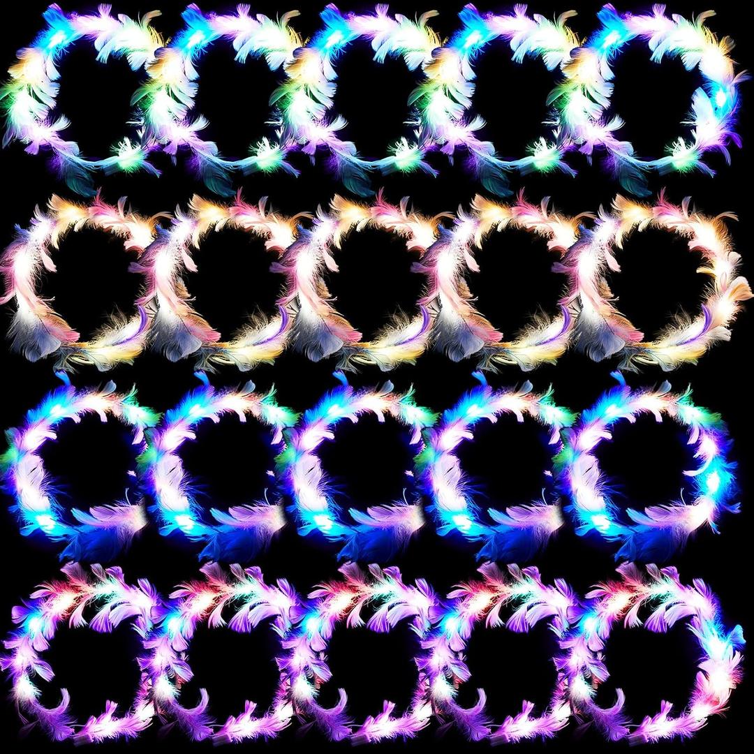14 Pieces LED Feather Crown Headbands Light up Wreath Headband Flower Crowns for Women Glow in The Dark Headband
(Colorful)