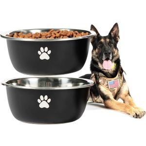 Large Dog Water Bowl 2 Pack, 1.3 Gallons 170oz Stainless Steel Extra Large Dog Food Bowl for Big Giant Dogs, Black