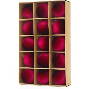 3.15inch Burgundy Velvet Ornaments for Christmas Tree, 15pcs Flocked Christmas Ornaments Decorations Balls Set Decor 