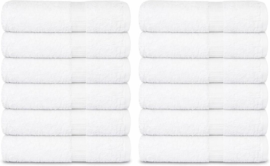 GOLD TEXTILES Large Bath Towels (White, 12 Pack 13x13)