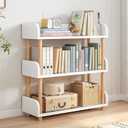 OSCHF 3-Tier Wooden Open Bookcase - Modern Display Bookshelf with Top Edge and Solid Wood Frame for Home and Office, Storage Cabinet, Warm White, 9.45 x 31.5 x 29.53 inches
