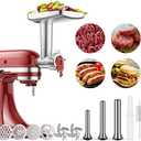 GVODE Meat Grinder Attachment for Kitchenaid Stand Mixer, Meat Grinders Includes 4 Grinding Plates, 3 Sausage Stuffer Tubes, 2 Grinding Blades, For Kitchenaid Mixer Attachments