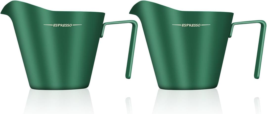 IKAPE Espresso Measuring Cup, 304 Anti-scald Stainless Steel Espresso Shot Cups 2Pcs with Handle, Coffee Pouring Cup for Barista Tool Accessories(Green)