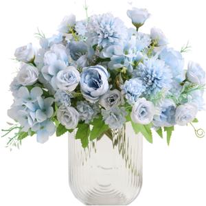 ASTRYAS Artificial Flowers, 2Pcs Blue Fake Peony Silk Peonies Faux Flowers Arrangements for Home Decor Wedding Party Christmas (Light Blue)