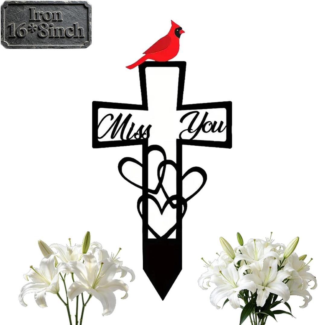Personalized Memorial Plaques for Outdoors Cardinals In Loving Memory Grave Marker Metal Garden Stakes, Sympathy Gifts for Loss of Loved One Cemetery Remembrance Graveyard Decorations 1PCS