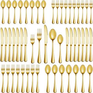 30 Pcs Gold Silverware Set Service for 6, Premium Stainless Steel Flatware Set, Cutlery Utensil Set, Durable Home Kitchen Eating Tableware Set, Include Fork Knife Spoon Set, Dishwasher Safe