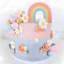 Boho Cake Topper, Qoadwem 26pcs Rainbow Cake Topper For Hippie Themed Daisy Flowrs Blue Dog Cake Toppers Pastel Ball Cake Decorations for Groovy Hippie Wedding Party Supplies