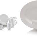 Mikasa Annabele Chip Resistant 40-Piece Dinnerware Set, Service For 8,White & Delray 14-Inch Oval Platter and 9-Inch Vegetable Bowl Set, White -