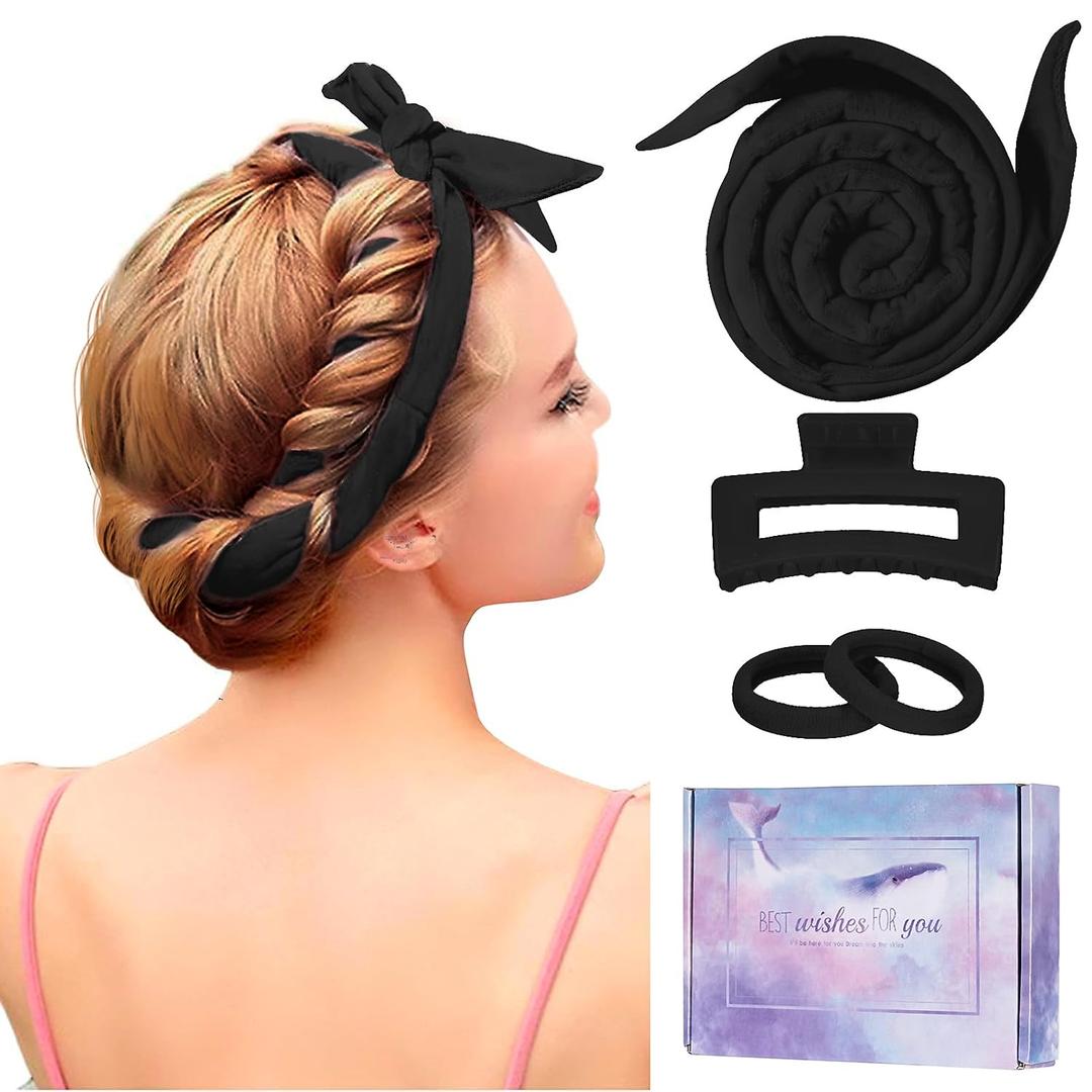 Flylipu Heatless Curling Rod Headband, Upgraded 60" Extra Long Soft Hair Curlers to Sleep In, No Heat Curls for Girls Long Hair Medium Hair (Black)