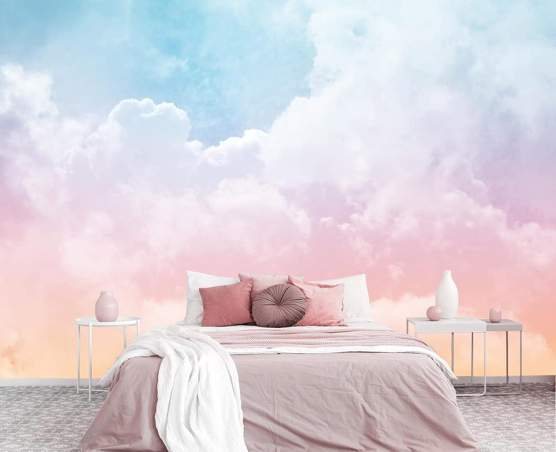 Cliouar-Wall Mural Wallpaper 3D Wallpaper Decorative Powder Cloud Bedroom Living Room Decor 103" x 69"(Not Peel and Stick)