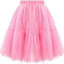 Girls Layered Tulle Skirts Flowy Mesh Elastic Waist Midi Tutu Skirt, 5Y