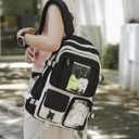 HORHREAR Kawaii Backpack 5Pcs Set for School, Cute Clear Backpack Preppy with Aesthetics Pendant for Girls Boys Primary Bag (Black)