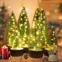 8 PCS Mini Christmas Trees, 2 Modes Artificial Bottle Brush Trees with Timer LED String Lights Desktop Small Pine Trees with Wooden Base for Home Xmas Decor (Warm White)