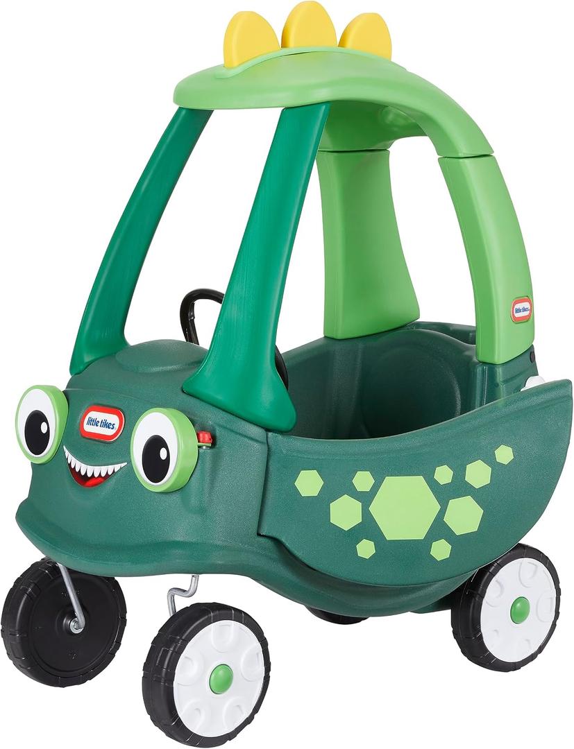 Little Tikes Cozy Coupe Dinosaur, Cozy rolls on rugged, durable tires. Front wheels spin 360 degrees. Weight limit up to 50 lbs. Large, Green