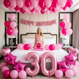 30th Birthday Party Decorations for Her 30 Sash and Tiara happybirthday letter 30 Number Balloons Hot pink and pink balloons Star heart balloons 30th Birthday Gifts for Her