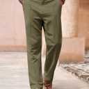 Runcati Mens Casual Pants Elastic Waist Cotton Linen Pants Pleated Loose Fit Lightweight Beach Yoga Trousers, L