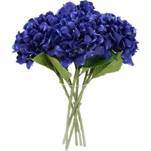 6 Pcs Blue Hydrangea Artificial Flowers Bouquets, Silk Hydrangea Heads with Thick Stems, Faux Hydrangeas Bulk Home Wedding Party Table Decoration