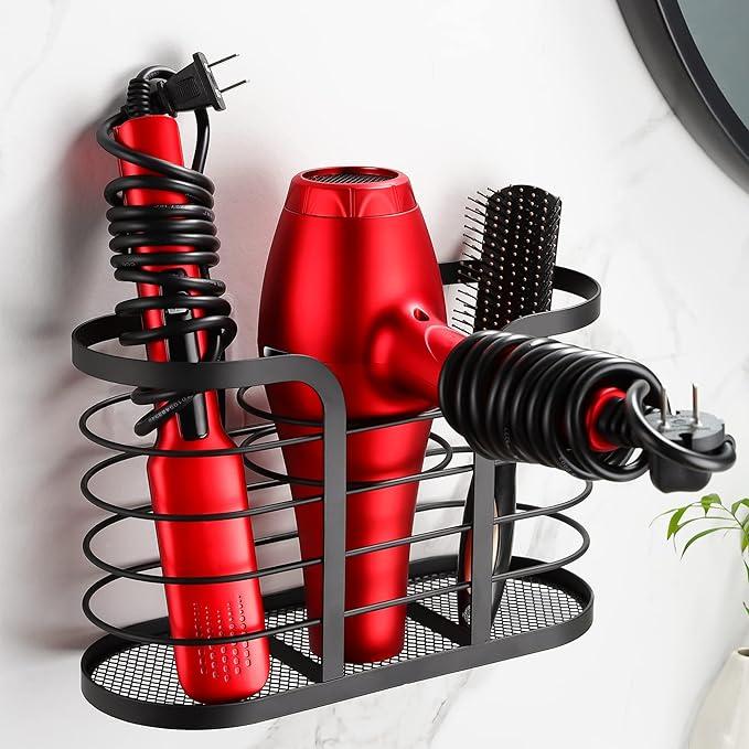 YIGII Hair Dryer Holder - Hair Tool Organizer Wall Mount/Cabinet Door Blow Dryer Holder Bathroom Organizer Hot Styling Tools Storage for Hair Curling Wands, Flat Irons, Electric Shaver Black