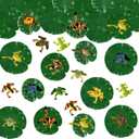 Hungdao 48 Pieces Mini Plastic Frog Toys  Artificial Lily Pads, Include Colorful Realistic Frogs Rainforest Animals Pond Toys  Floating Foam Leaves for Kids Sensory Bin Water Table Pool Cake Decor