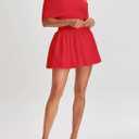 Atizon Women's Summer Off The Shoulder Mini Dress Casual Short Sleeve Trendy Cocktail Party A Line Dresses (Red)