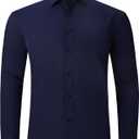 Men's Long Sleeve Button Down Shirts Soft Wrinkle Free Stertch Casual Business Formal Work Dress Shirt (Blue, M)