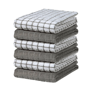 Bumble Kitchen Towels | 100% Cotton Dish Towels with Hanging Loop | 16"x 28" | 380GSM | Absorbent Kitchen Towel Set | 6 Pack, Gray