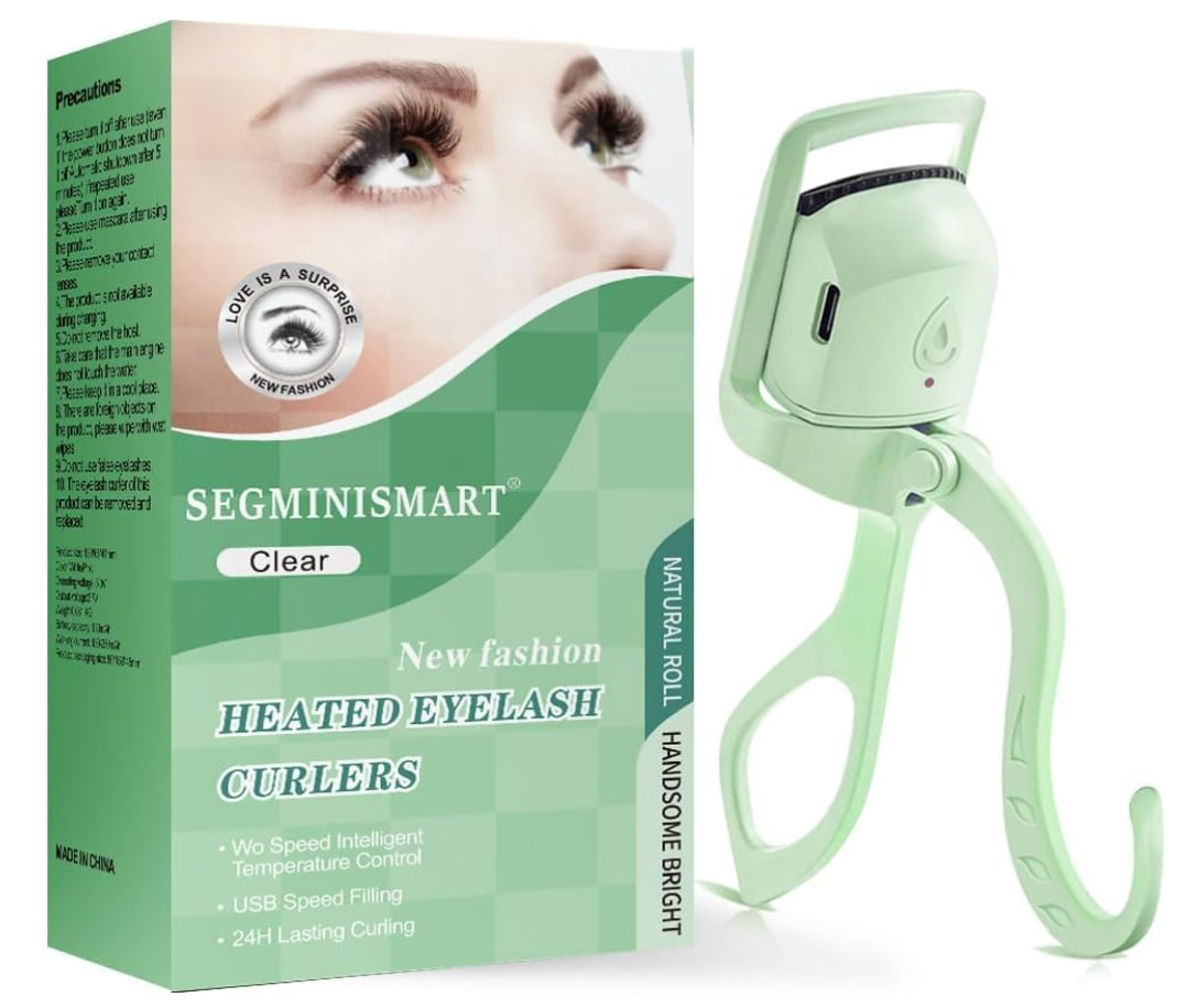Heated Eyelash Curler, Fast 5s Heat up, 24 Hours Long Lasting, Rechargeable Electric Lash Curler, Temperature Control, Safe Anti-Burn Eye Lash Curler, Quick Natural Curling Lashes (Green)