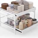 2 Tier 21'' Deep Pull Out Cabinet Organizer Expandable Width (14'' to 23'') Pull Out Drawers for Framed Cabinets, Heavy-Duty Slide Out Organizers and Storage for Kitchen Pantry, Basement, Garage, White 