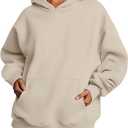 Trendy Queen Womens Oversized Hoodies Fleece Sweatshirts Fall Fashion Pullover Sweaters Winter Clothes Beige 2XL
