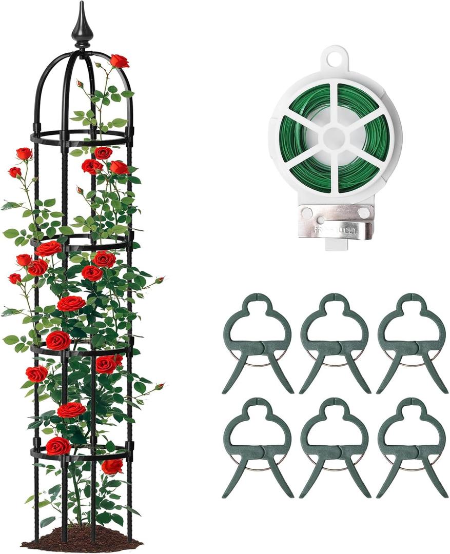 1 Pcs 6.7FT Garden Obelisk Trellis for Climbing Plants Outdoor, Rustproof Metal Plant Flower Trellises,Garden Obelisk Trellis for Indoor Outdoor Flowers Vegetable Fruits Vines Support
