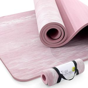 UMINEUX Extra Thick Yoga Mat, 2/5 Inch (10MM), Natural Rubber and TPE Non Slip Yoga Mats with Strap for Women Men, Eco Friendly Exercise Mat for Yoga, Pilates and Home Workout (Parfait Pink)