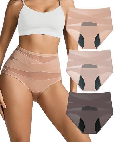Kvitko Women Period Underwear High Waisted Tummy Control Panties with Cross-Front Design Breathable Briefs Full Coverage XL