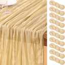 DeZerlor Champagne Gold Cheesecloth Table Runner 10 Pack Spring Easter Table Runners Boho Gauze 120 Inches Champagne Cheese Cloth Table Decor for Wedding Bridal Baby Shower Parties