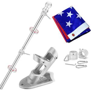 Flag Pole for House with 3x5 American Flag, 6 FT Wall Mount Flag pole with Bracket for Home Porch,Outdoor deco.Residential or Commerical Tangle Free Flag Pole Kit (Silver) Flag Pole for House with 3x5 American Flag, 6 FT Wall Mount Flag pole with Bracket for Home Porch,Outdoor deco.Residential or Commerical Tangle Free Flag Pole Kit (Silver)