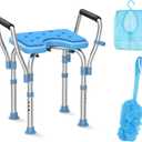 Upgraded Shower Chair with Cutout Seat, Stainless Steel Shower Bench with Removable Arms & Hygienic Design, Heavy Duty 450lbs Adjustable Bath Chair for Inside Shower, for Elderly & Disabled