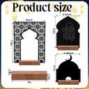 Gerrii 3 Pcs Ramadan Tabletop Decoration Eid Mubarak Islamic Decors Acrylic Ramadan Display Stand Set with Wooden Base for Home & Mosque Decoration, Black Eid Mubarak Display