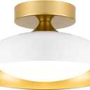 kudos Flush Mount Ceiling Light, 9.5inch LED Ceiling Light Fixture, White and Gold Finish, 12W 600lm Modern Hanging Light Fixtures for Living Room, Bedroom, Hallway, 5CCT Adjustable, KDCL01-WT-S