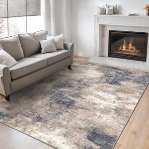 6x9 Area Rugs for Living Room, Modern Abstract Washable Rug with Non-Slip Backing & Low Pile Indoor Carpet for Nursery Room, Bedroom and Dinning Room, Brown