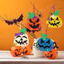 Winlyn 63 Sets Halloween Craft Kits Fall Crafts DIY Wooden Pumpkin Ornaments Decorations Art Sets Unfinished Wood Pumpkins Halloween Stickers for Kids Art Project Home Classroom Party Activities