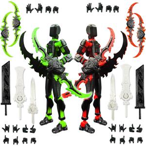 T13 New Action Figure Set (Assembly Completed), 3D Printed Multi-Jointed Movable Titan 13 Dummy Lucky 13 Mobile Robot, Nova 13 Action Figures Desktop Decorations for Game Lovers Toy (Black Red Green