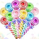 Gejoy 12 Pcs Sweet Candy Balloons Round Lollipop Balloons Handheld Foil Candy Party Decorations for Christmas Birthday Party Baby Shower Wedding Classroom Decorations Holiday Props Theme Gift Supplies