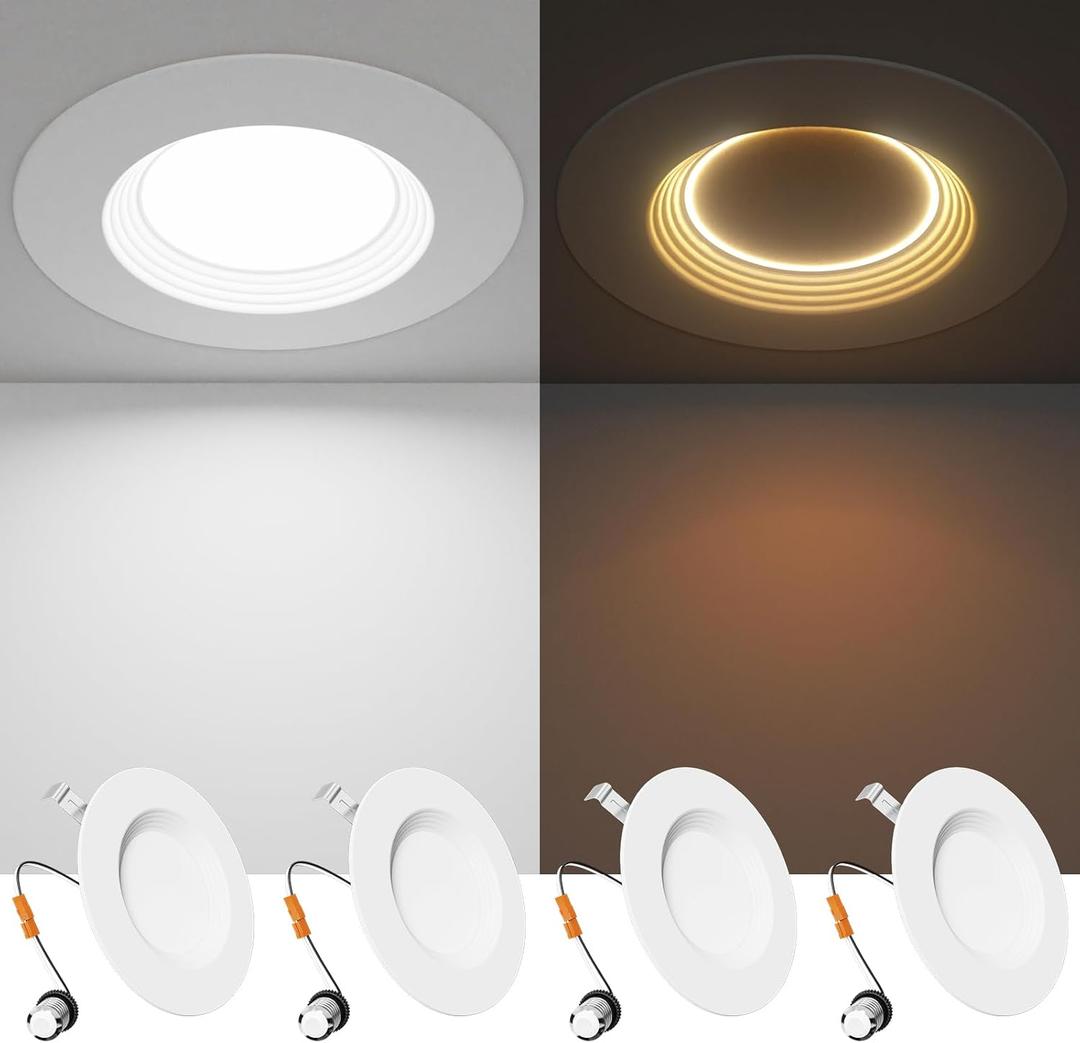 Ensenior 5/6 Inch 5CCT LED Can Lights with Night Light 4 Pack, Retrofit Led Recessed Lighting, Baffle Trim, Dimmable, 9W=110W, 1000LM, IC Rated - FCC