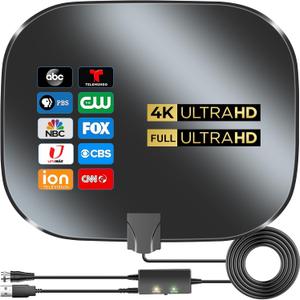 2026 Upgraded Indoor TV Antenna for Smart TVs, 3600+ Miles Range Digital Antenna for Local Channels, 4K 8K 1080p HD Antenna with Signal Booster & 18FT Coaxial Cable