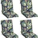 Arden 4-Pack Outdoor Patio Dining Chair Cushion, 20x44, Rain-Proof Seat Pad, Fade-Resistant Outdoor Cushion Simone Blue Tropical