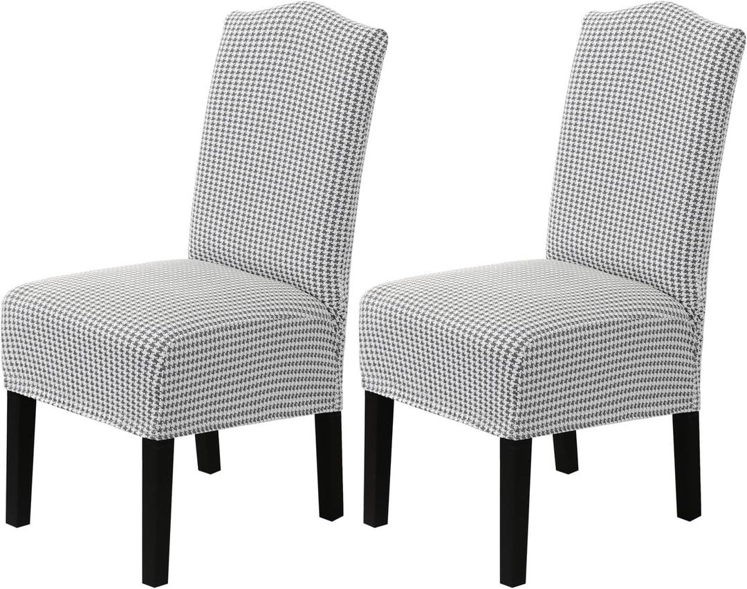 H.VERSAILTEX Houndstooth Dining Chair Covers Set of 2, Stretch Slipcovers for Dining Room Chairs, Grey and White Pattern, Extra Thick Soft Washable and Durable Pet Friendly