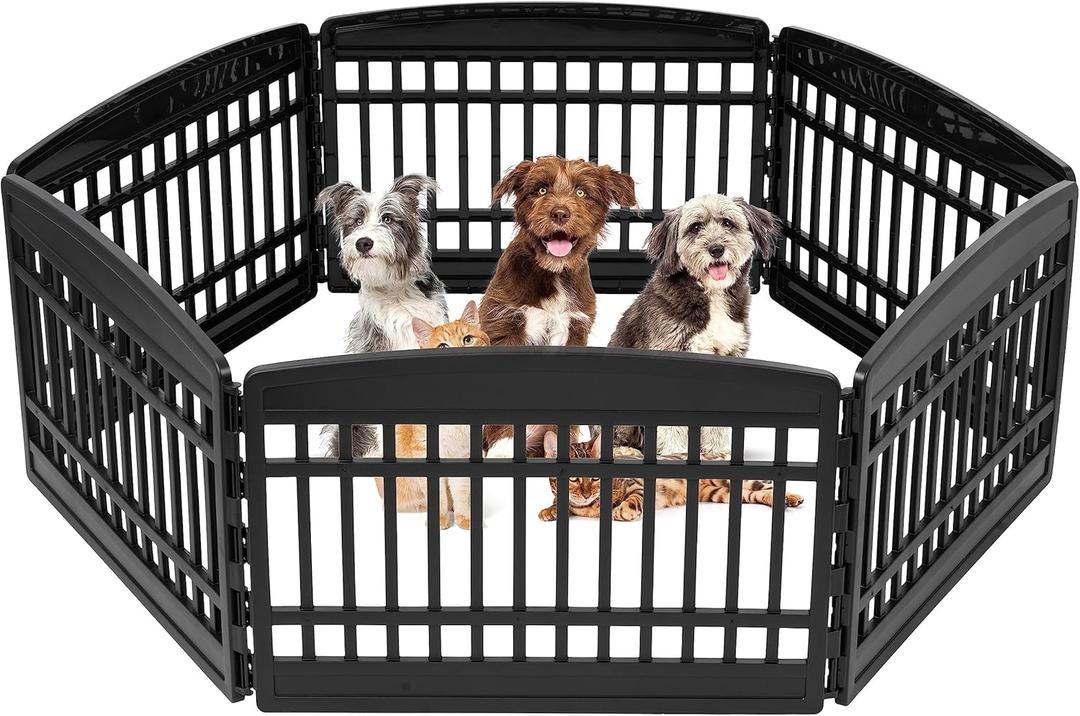 IRIS USA 24" 6-Panel Pet Dog Puppy Playpen, Indoor/Outdoor Dog Pen, 60 x 60 x 24, Foldable, Customizable, Black (24" H - 6 Panel)
